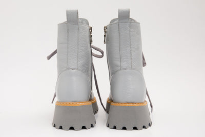 The Yildiz Gray Leather Lace-Up Ankle Women Boot With a Side Zipper