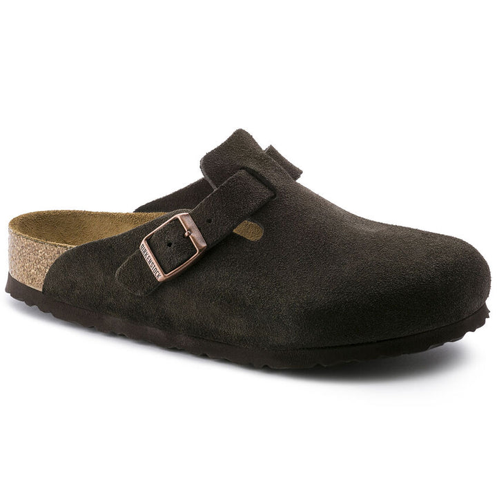 Birkenstock Boston Soft Footbed Suede Mens Clogs — Mocha