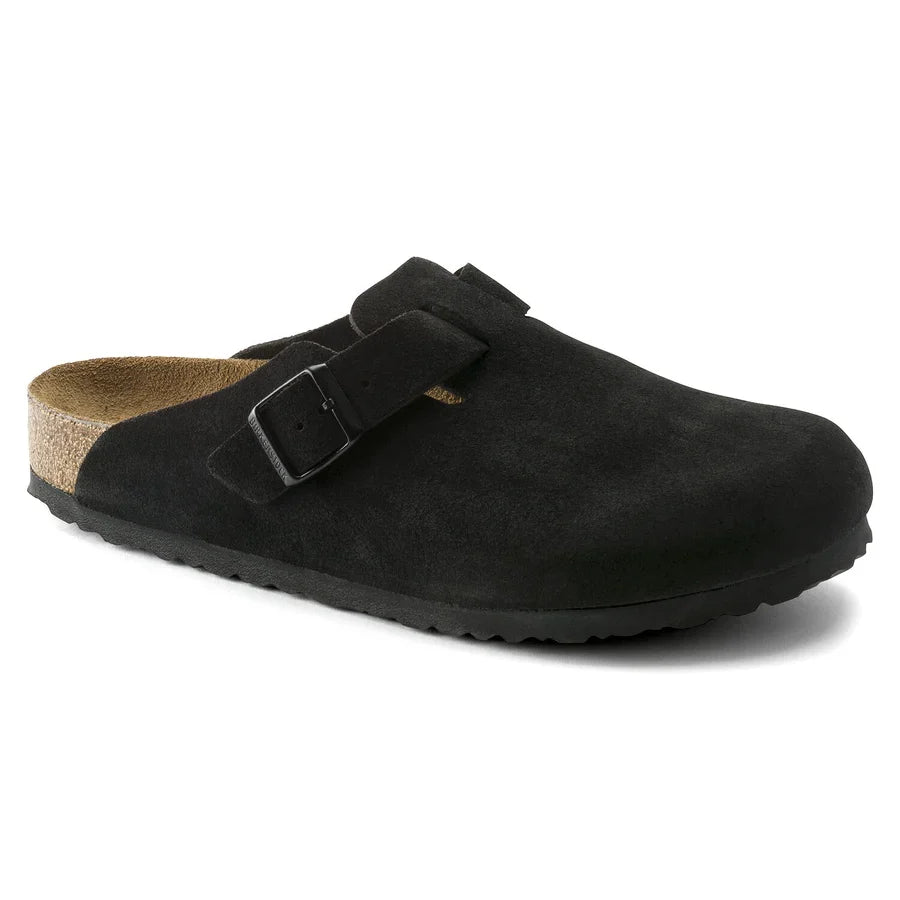 Birkenstock Boston Soft Footbed Suede Mens Clogs — Black