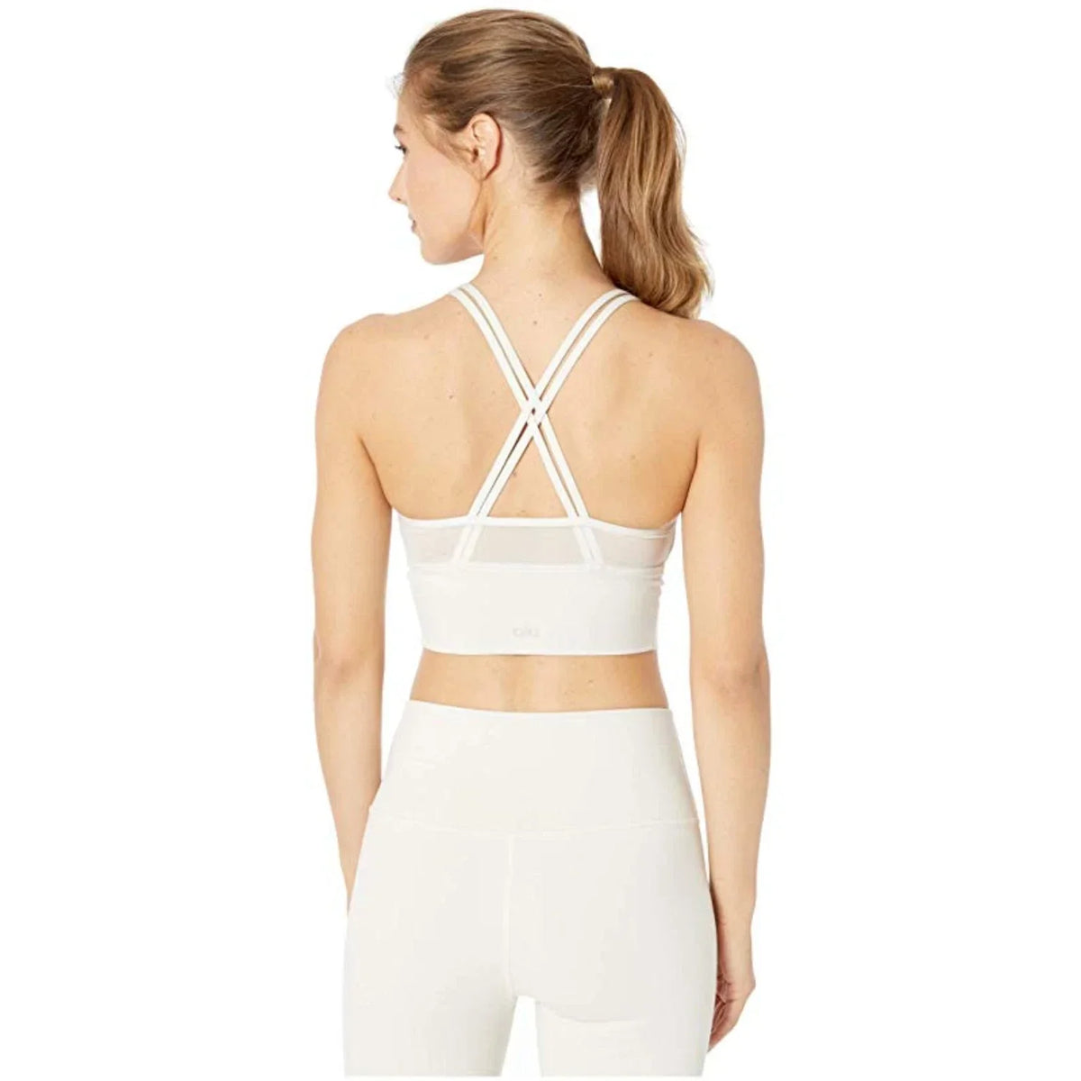 Alo Yoga Sneak Long Crisscross Back Womens Sports Bras — Bone