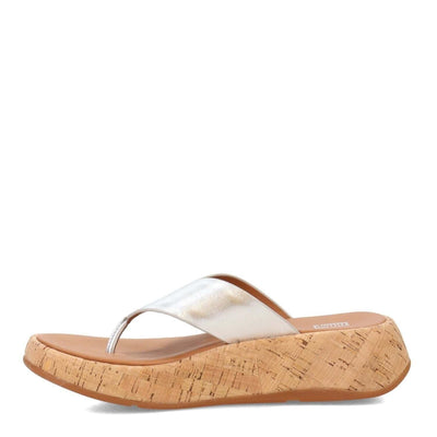 FitFlop F Mode Cork Flatform Toe Post Women's Slides — Silver Leather