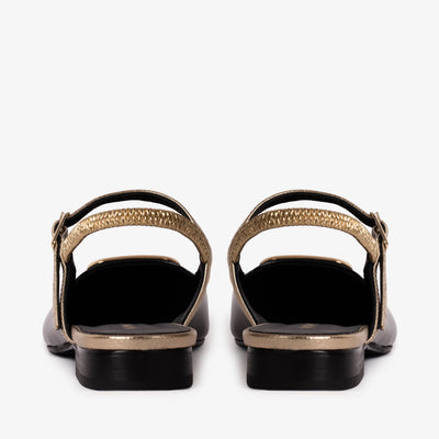 The Rosalinda Black Leather Women Flat Slingback Sandal