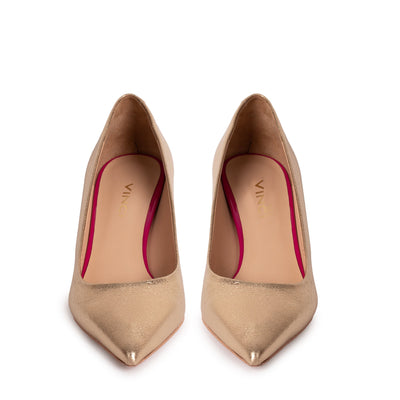Vinci Leather The Brunello Gold Leather Pump Women Shoe – product view 4