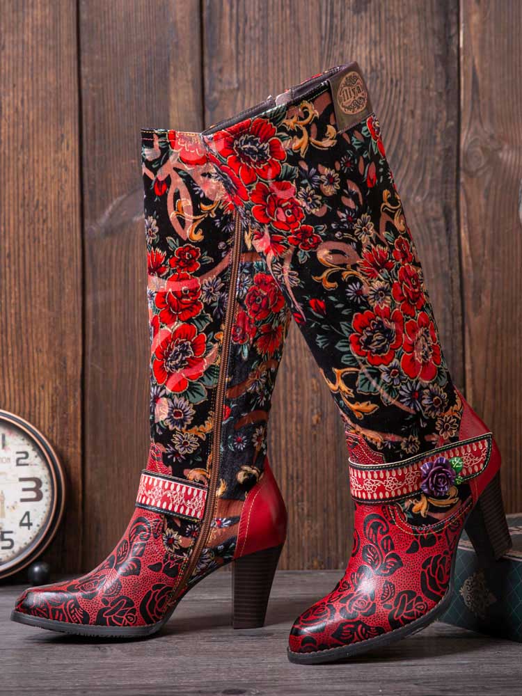 Handmade Floral Embossed Embroidery Elegant Boots – product view 10