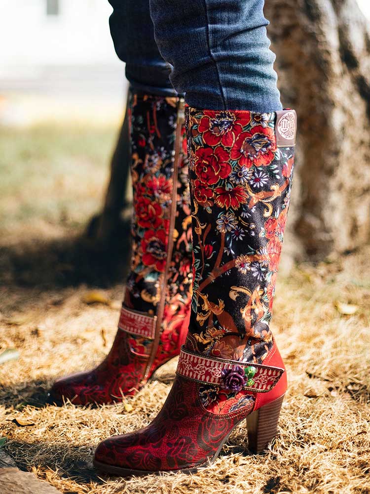 Handmade Floral Embossed Embroidery Elegant Boots – product view 5
