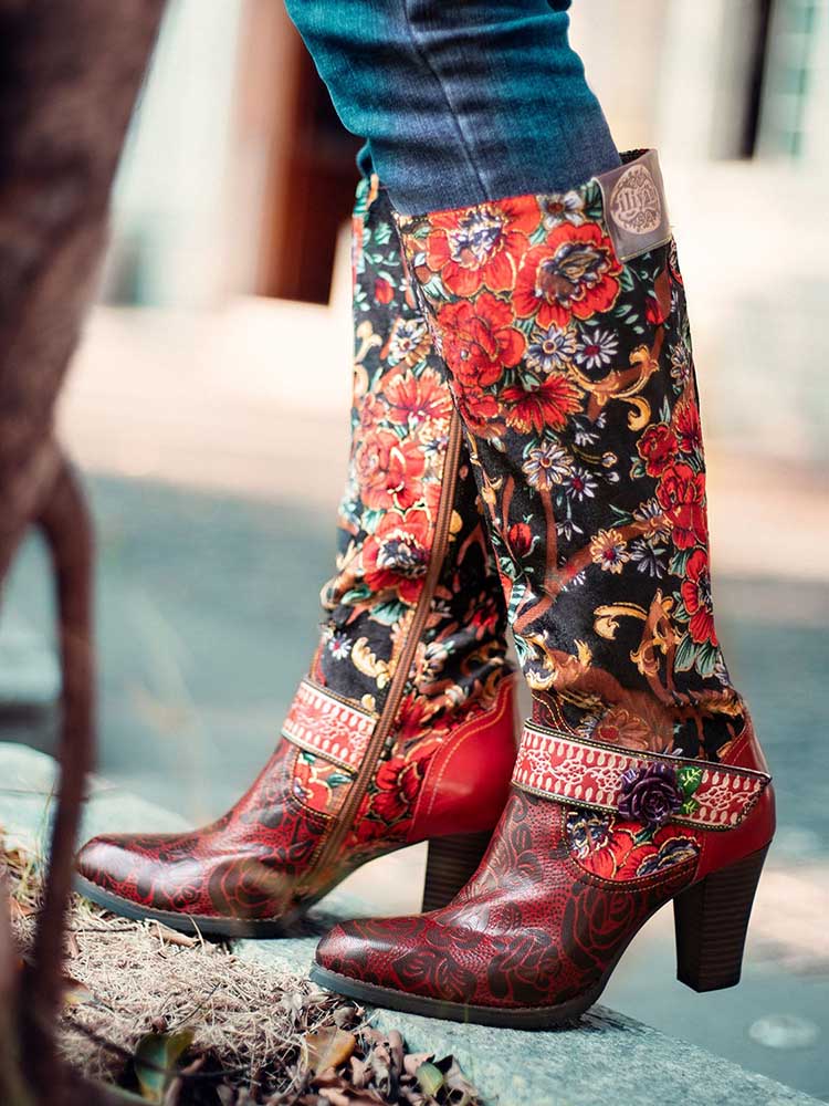 Handmade Floral Embossed Embroidery Elegant Boots – product view 7