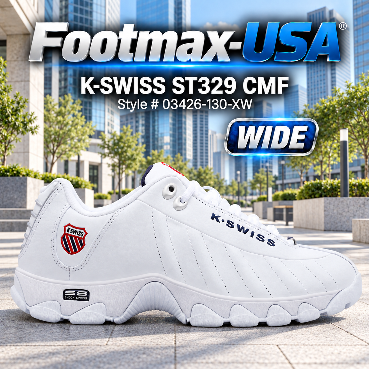 K-Swiss St329 Cmf - 03426-130-Xw (Wide) - White / Navy / Red (Men's) — product view 1