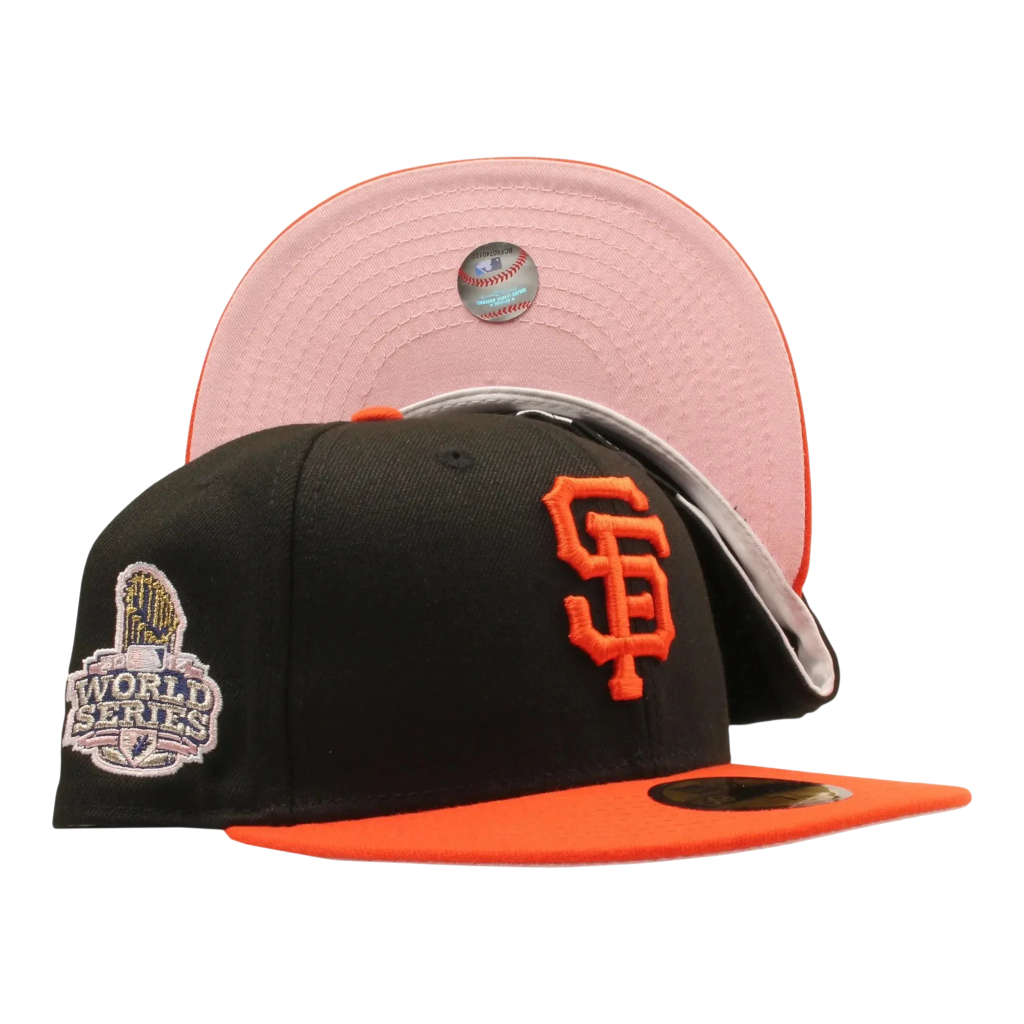 New Era 59FIFTY MLB San Francisco Giants 2012 World Series Side Patch Men Fitted Hat Pink UV Black
