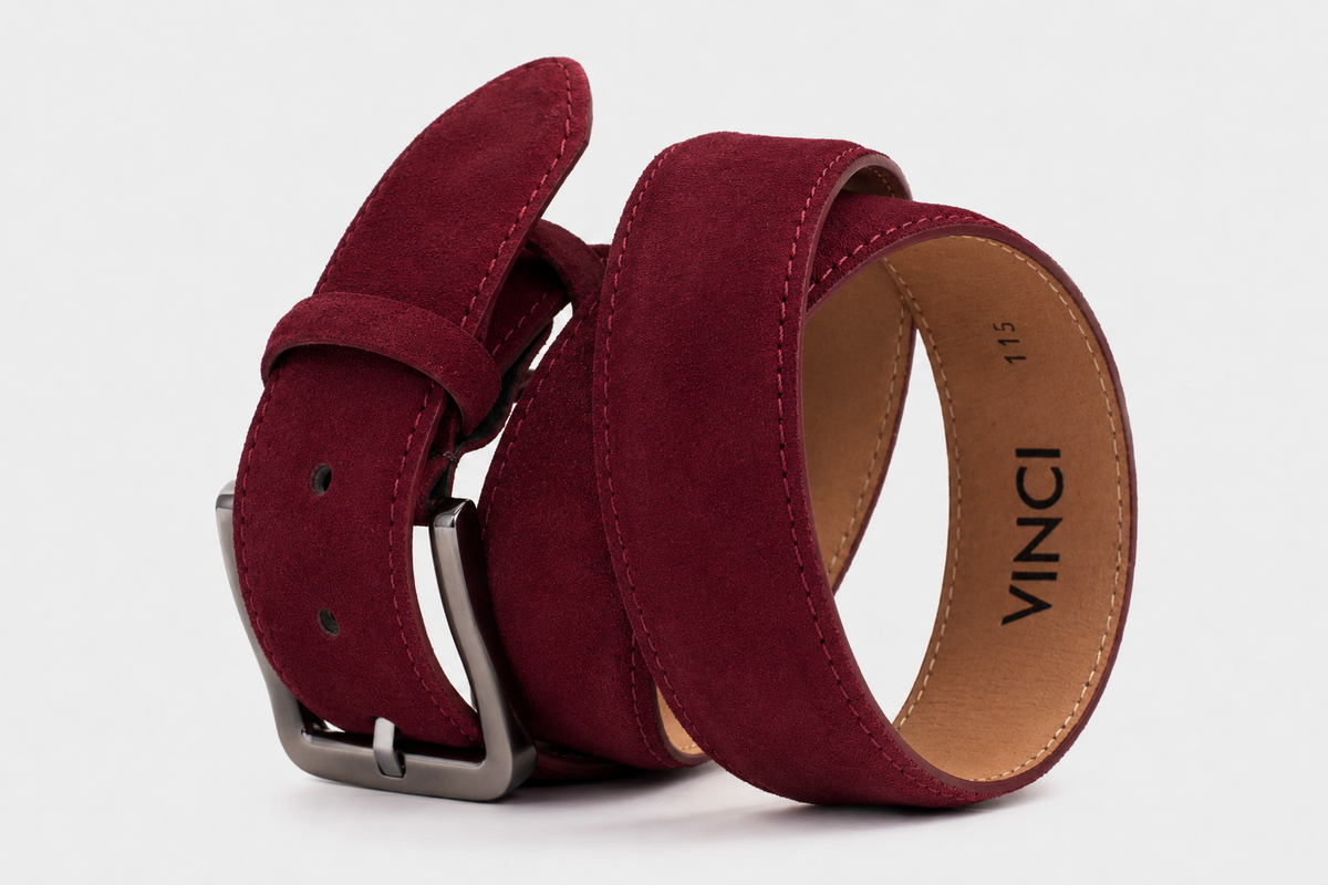 Vinci Leather The Bari Burgundy Suede Leather Belt – product view 3
