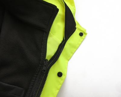 Kiwi High Visibility 3-in-1 Hooded & Fleece Lined ANSI/ISEA 107-2020, Type R, Class 3 Two Tone, Contrast Trimmed Water Resistant Neon Safety Jacket [71500]