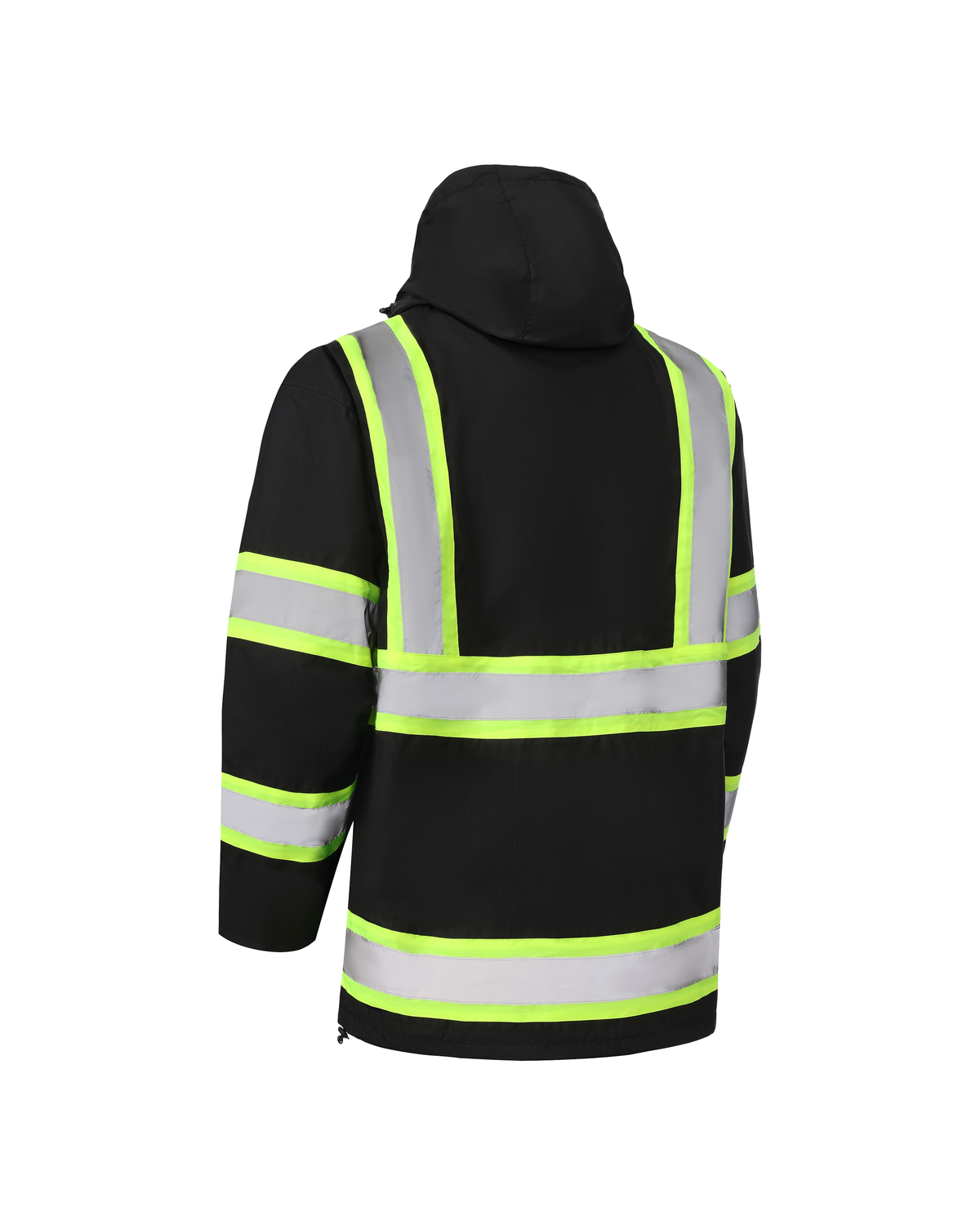 Kiwi High Visibility 3-in-1 Hooded & Fleece Lined ANSI/ISEA 107-2020 Reflector Contrast Trimmed Water Resistant Black Safety Jacket [71600]