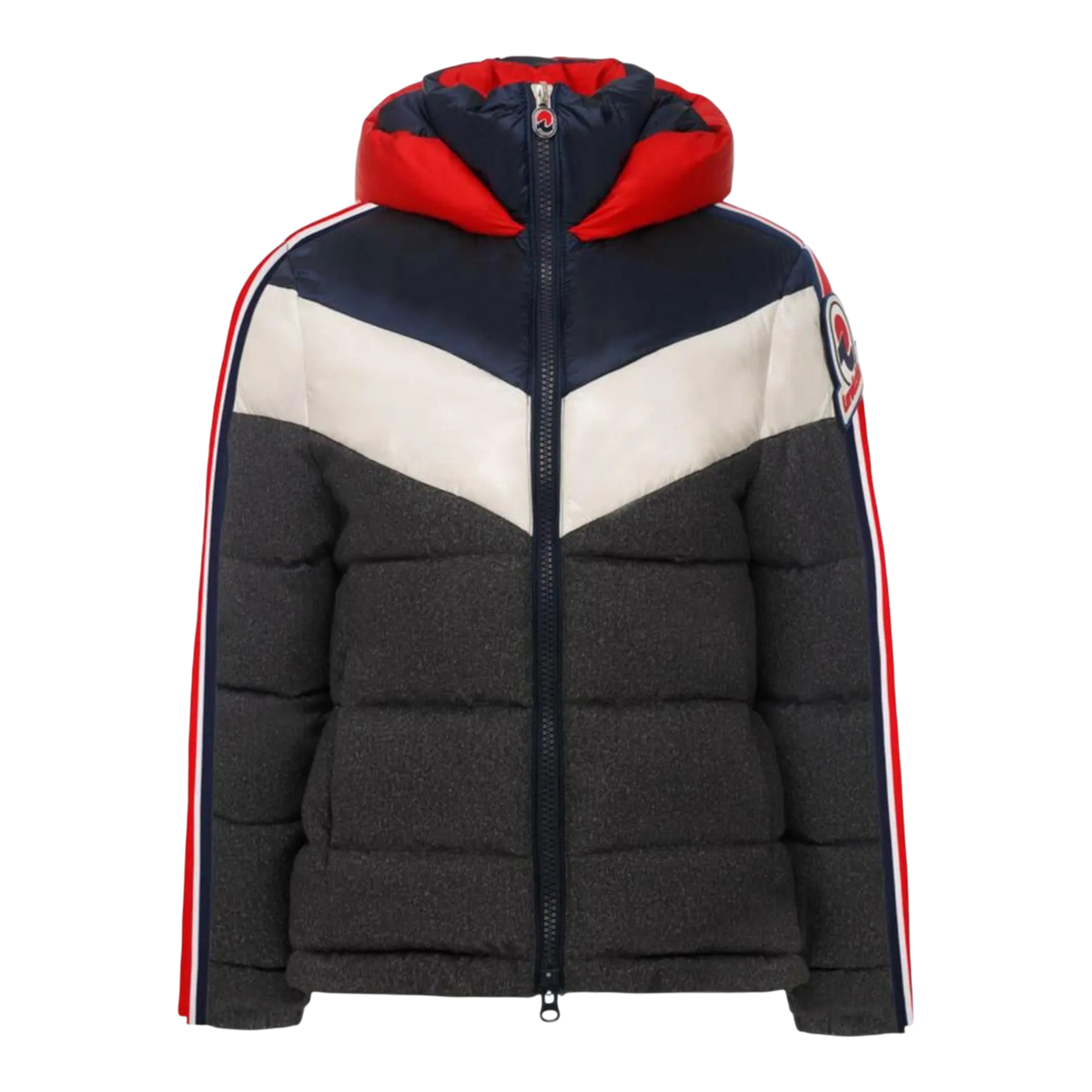 Invicta Claudia Shiny Contrast Colors Women's Puffer Jacket - Grey/Navy/Red – product view 1
