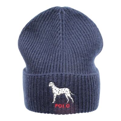 Polo Ralph Lauren Dalmatian Dog Knit Cuffed Beanie Hat Navy – product view 1