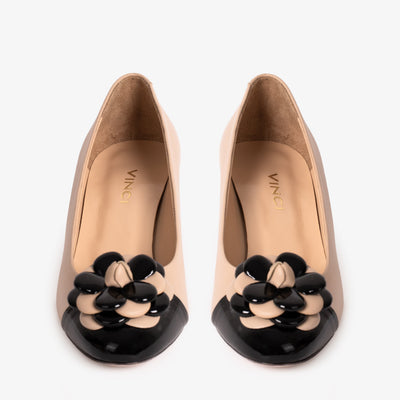 Vinci Leather The Diva Beige Leather Cap Toe Block Heel Pump Women Shoe – product view 5