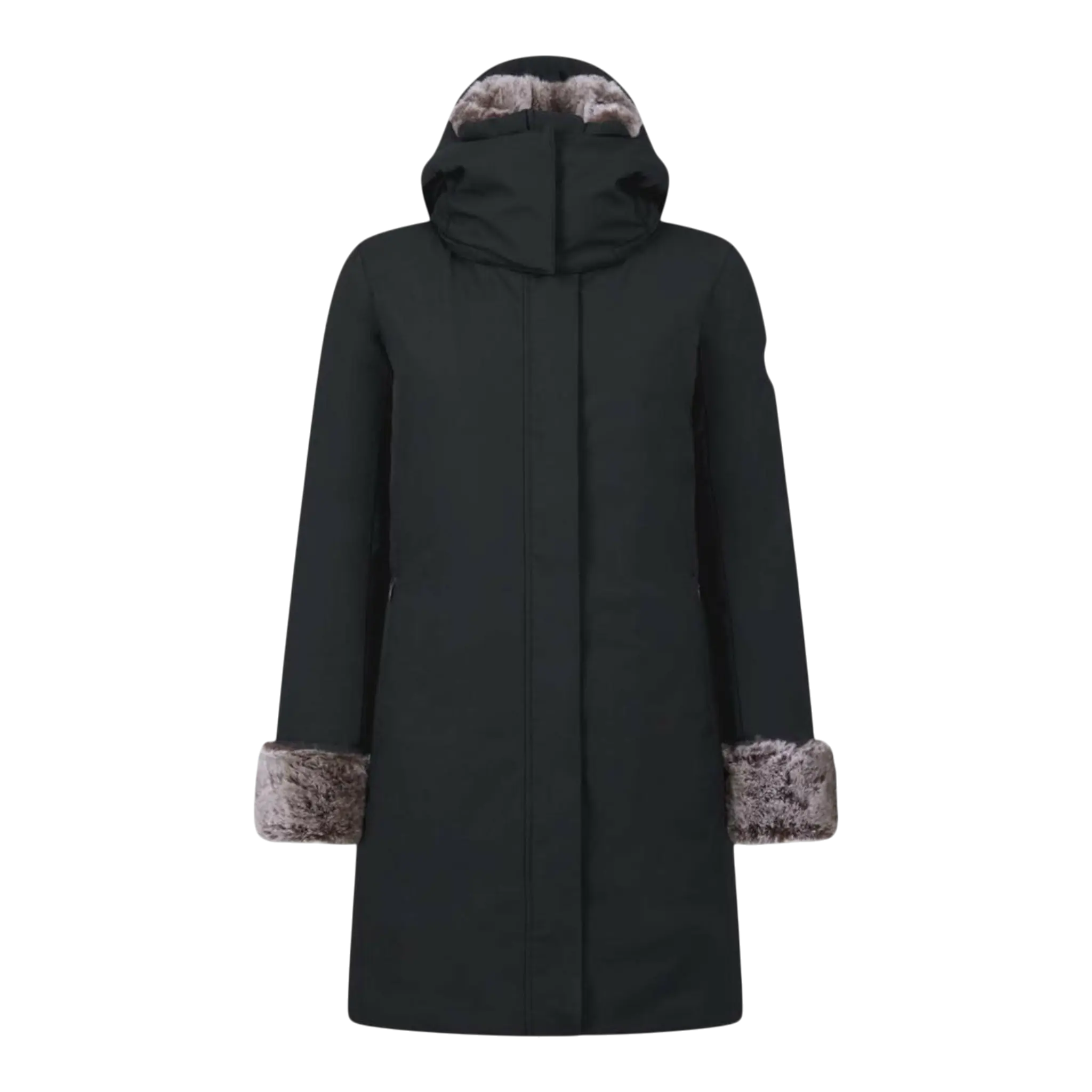 Save The Duck Smeg Hooded Parka with Fur Women Coat Shadow Black