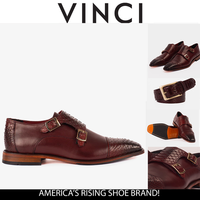 The Bishkek Burgundy Leather Cap Toe Double Monk Strap Men  Shoe