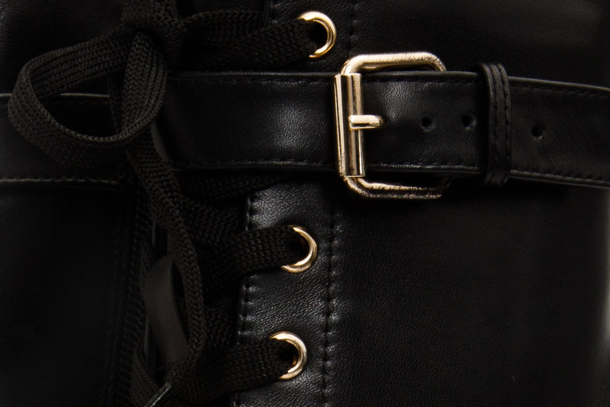 Vinci Leather The Estrada Black Leather Lace-Up Platform Heel Mid Calf Women Boot – product view 4