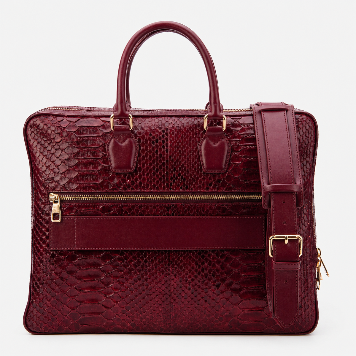 The Cortona Burgundy Python Leather Men’s Laptop Briefcase