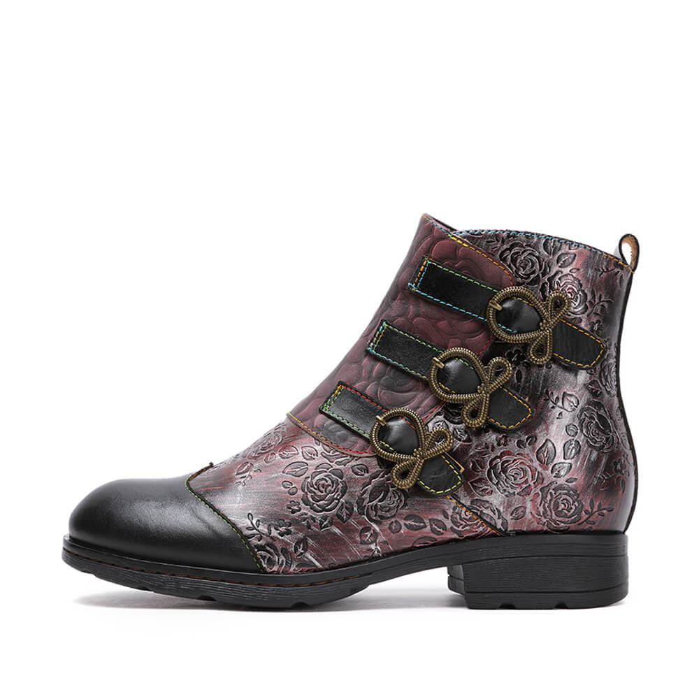Retro Handmade Leather Painted Floral Flats Boots – product view 28