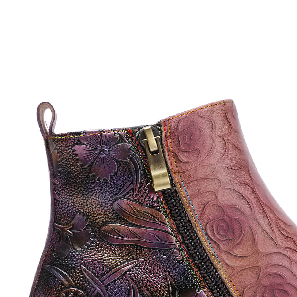 Retro Handmade Leather Painted Floral Flats Boots – product view 34