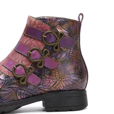 Genuine Leather Hand Painted Flat Boots