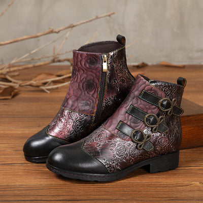 Genuine Leather Hand Painted Flat Boots