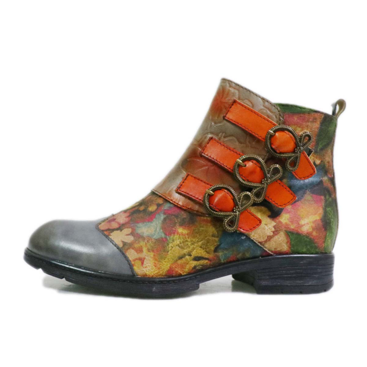 Retro Handmade Leather Painted Floral Flats Boots – product view 37