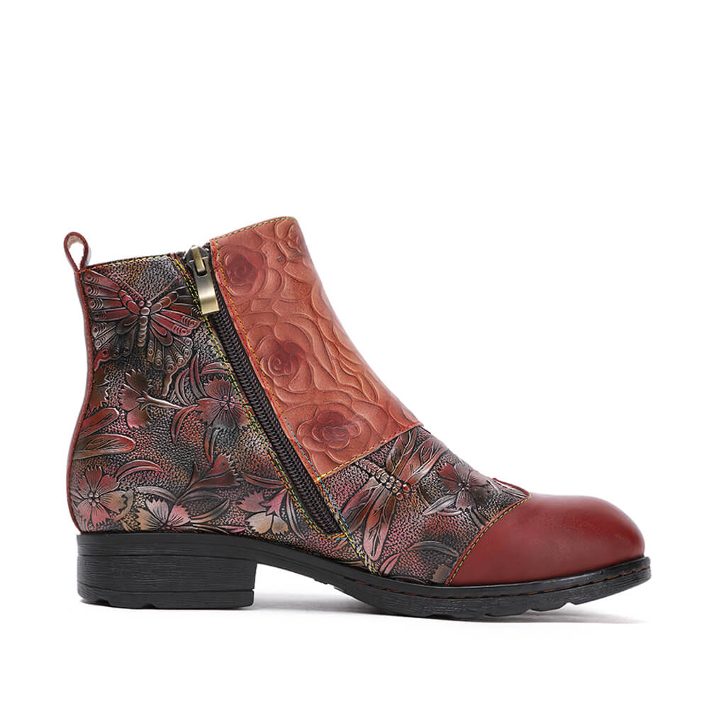 Retro Handmade Leather Painted Floral Flats Boots – product view 15
