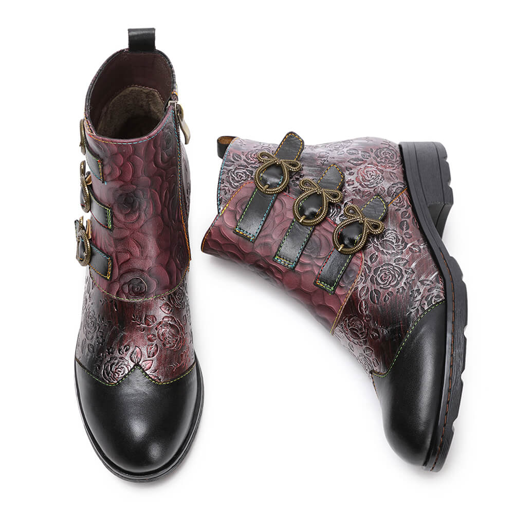 Retro Handmade Leather Painted Floral Flats Boots – product view 26