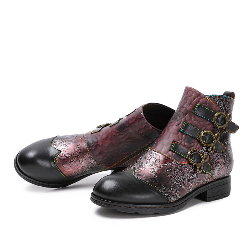 Retro Handmade Leather Painted Floral Flats Boots – product view 23