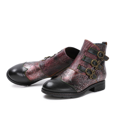 Genuine Leather Hand Painted Flat Boots