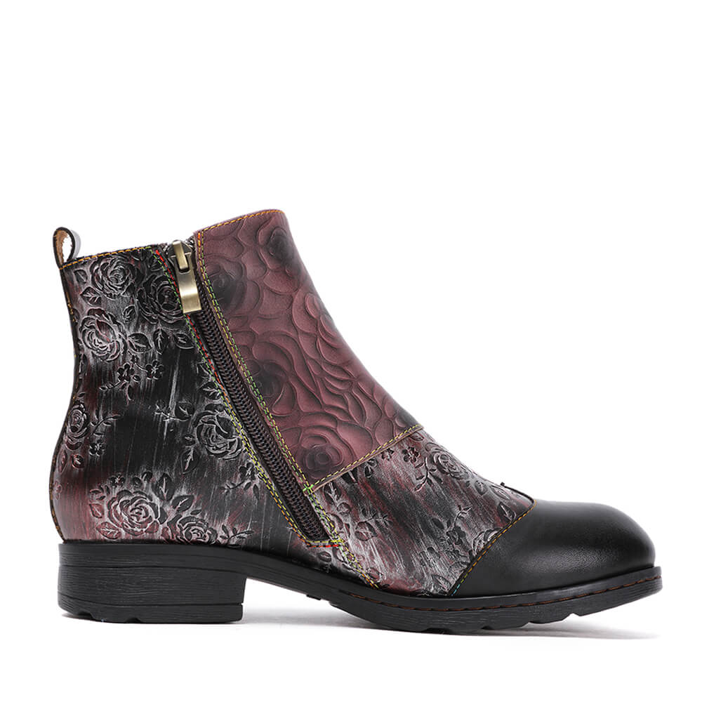 Retro Handmade Leather Painted Floral Flats Boots – product view 27