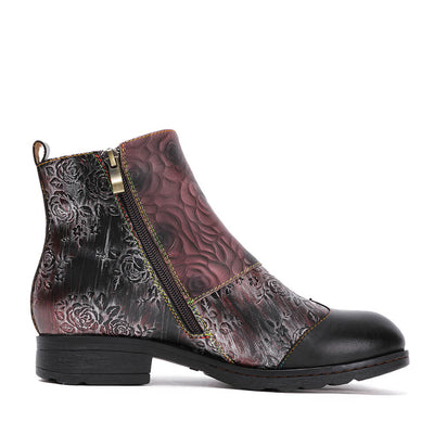 Retro Handmade Leather Painted Floral Flats Boots