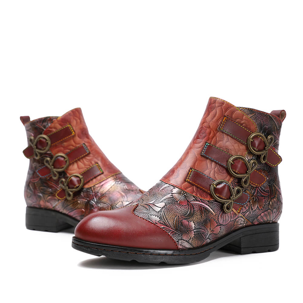 Retro Handmade Leather Painted Floral Flats Boots – product view 14