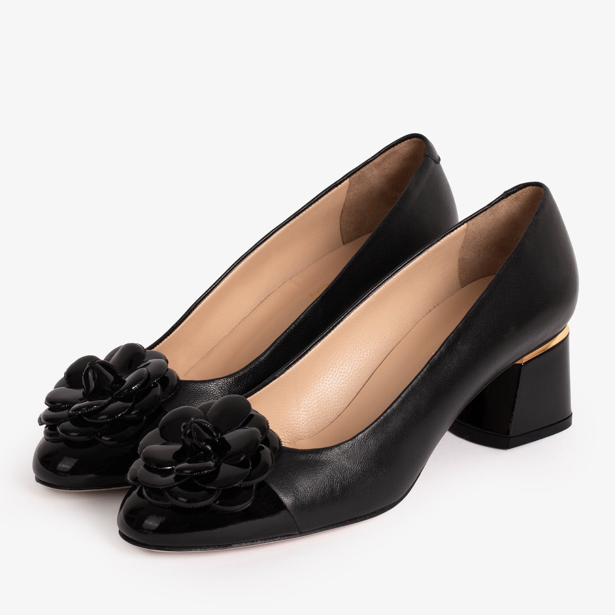 Vinci Leather The Diva Black Leather Cap Toe Block Heel Pump Women Shoe – product view 3