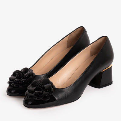 Vinci Leather The Diva Black Leather Cap Toe Block Heel Pump Women Shoe – product view 3