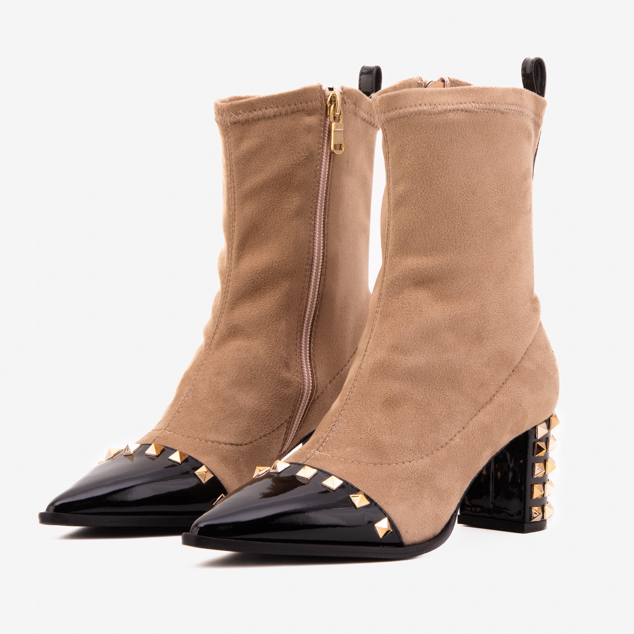 The Amethyst Studded Beige & Black Suede Leather Women’s Boot