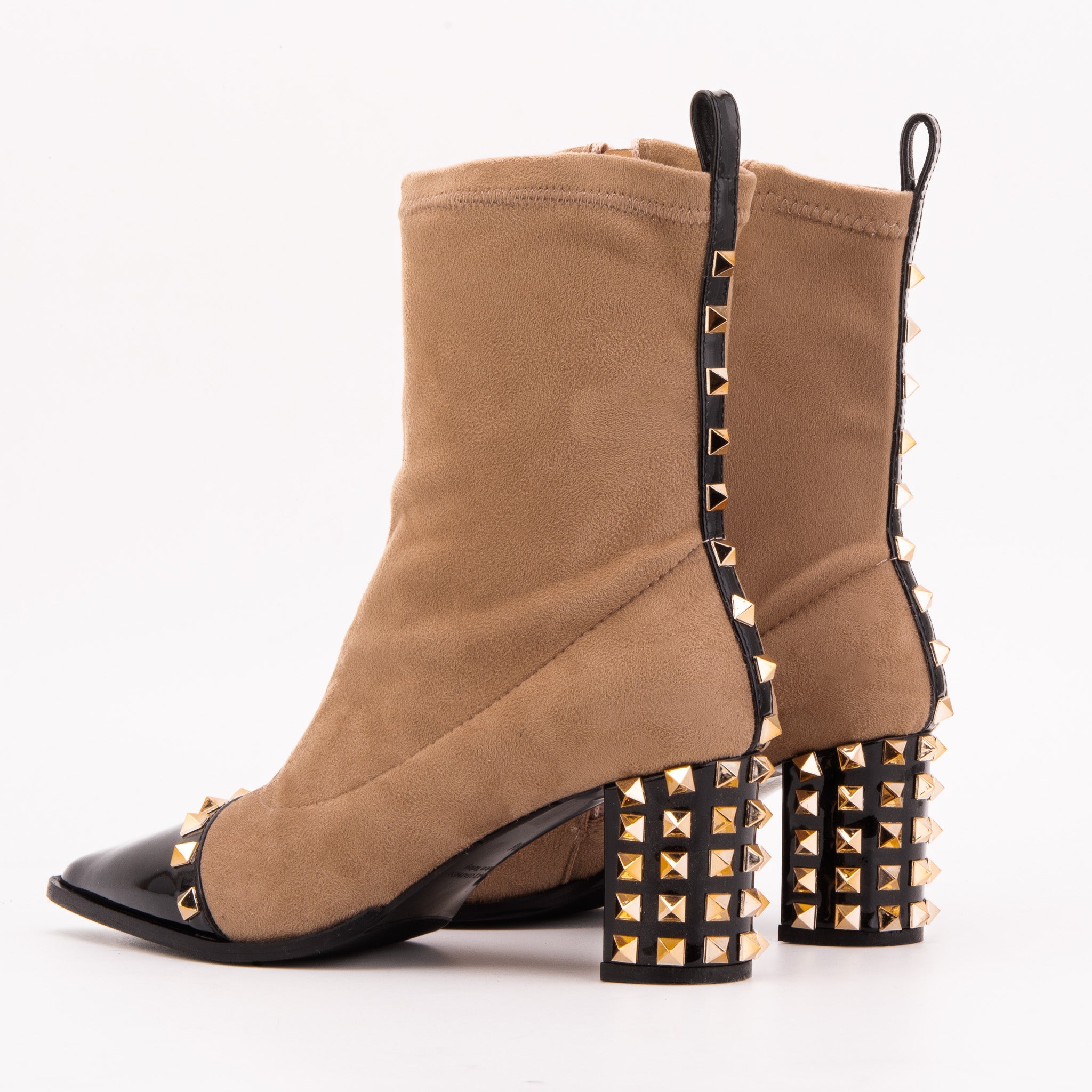The Amethyst Studded Beige & Black Suede Leather Women’s Boot