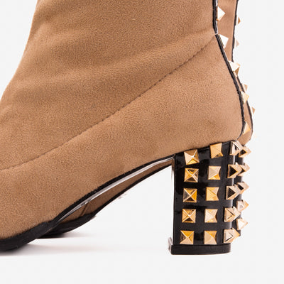 Vinci Leather The Amethyst Studded Beige & Black Suede Leather Women’s Boot – product view 5