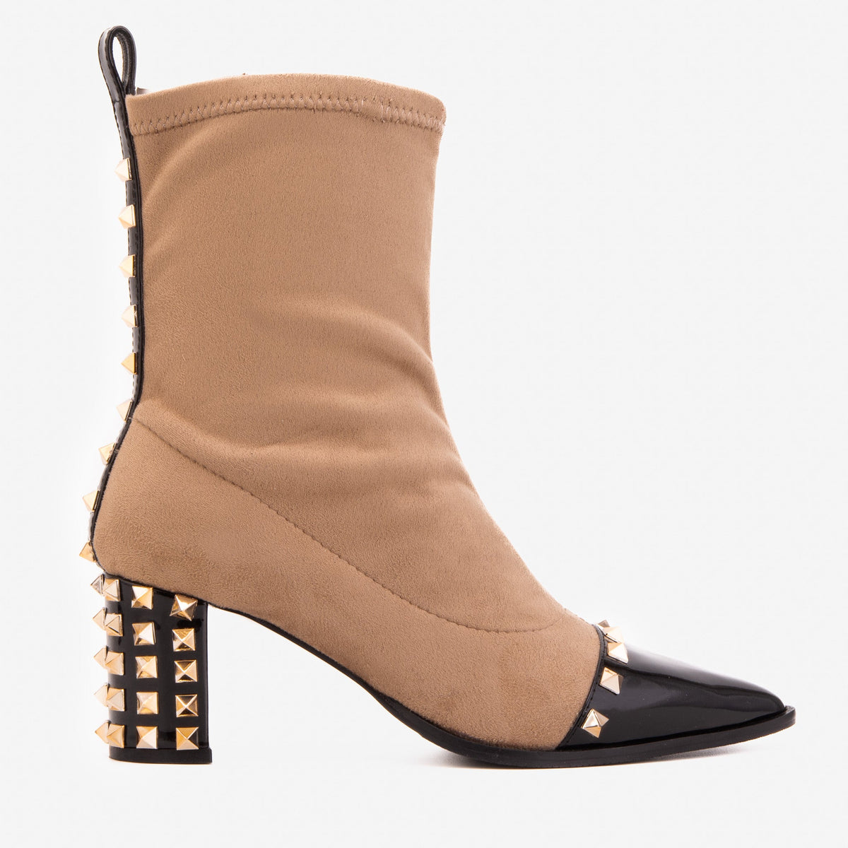 Vinci Leather The Amethyst Studded Beige & Black Suede Leather Women’s Boot – product view 1