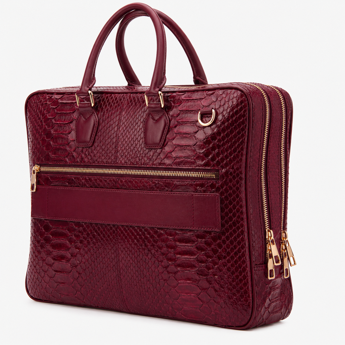 The Cortona Burgundy Python Leather Men’s Laptop Briefcase