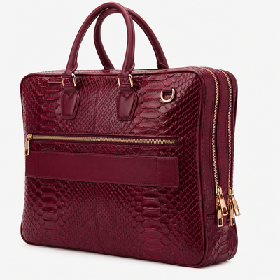The Cortona Burgundy Python Leather Men’s Laptop Briefcase