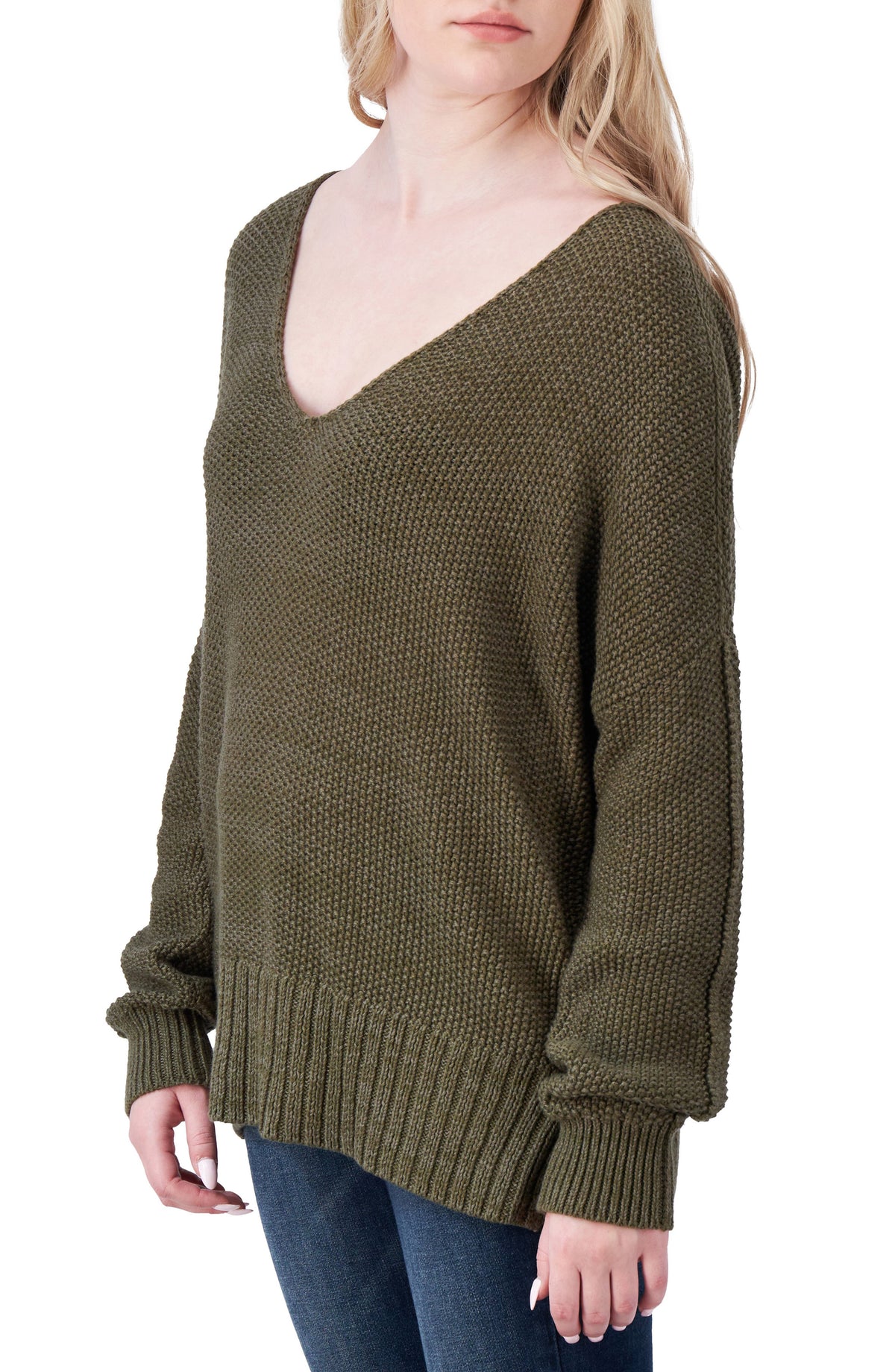 [7WP5056-343] WOMENS LUCKY BRAND SPRING WEIGHT V NECK PULLOVER - OLIVE – product view 1