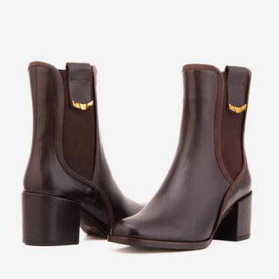 The Kensington Brown Leather Block Heel Women’s Mid-Calf Boot