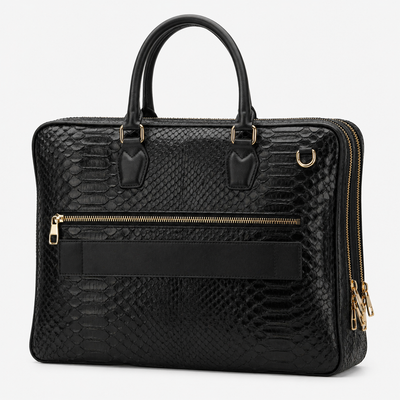 The Cortona Black Python Leather Men’s Laptop Briefcase