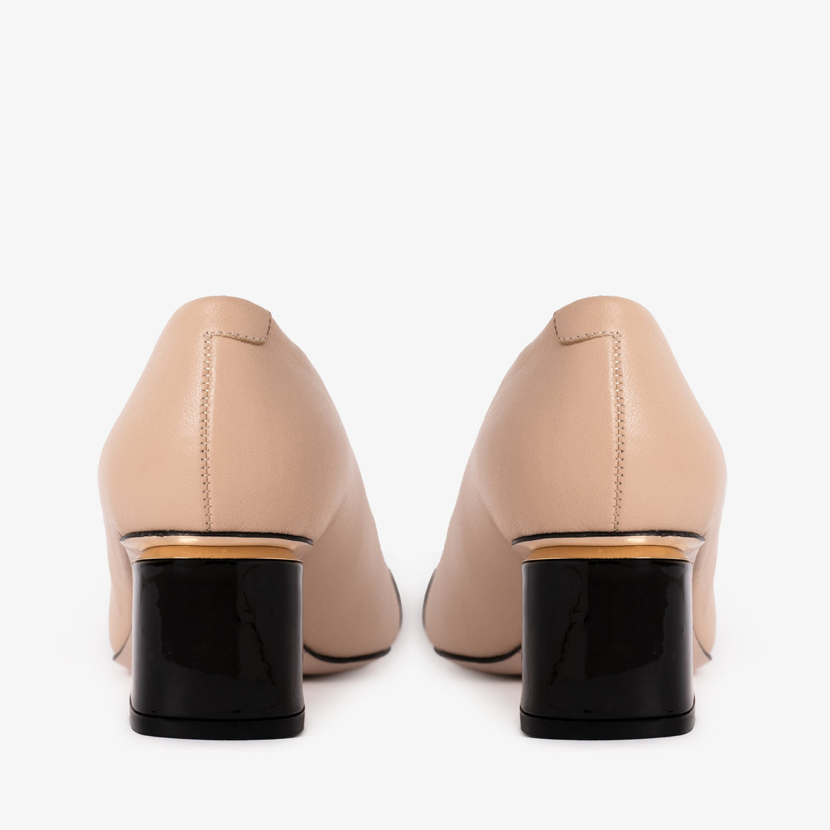 Vinci Leather The Diva Beige Leather Cap Toe Block Heel Pump Women Shoe – product view 3
