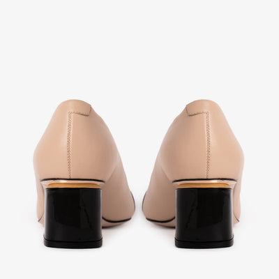Vinci Leather The Diva Beige Leather Cap Toe Block Heel Pump Women Shoe – product view 3