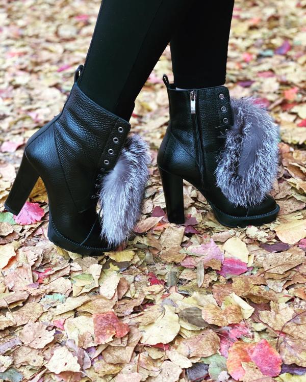 Vinci Leather The Melo Black Leather Natural Fur Mid Calf Platform Heel Women Boot – product view 2