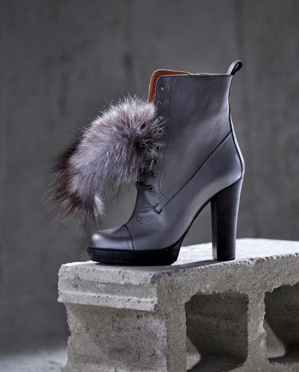 Vinci Leather The Melo Gray Leather Natural Fur Mid Calf Platform Heel Women Boot – product view 8