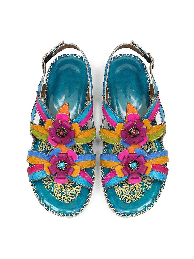 Vintage Embossing Flowers Leather Stitching Sandals – product view 6